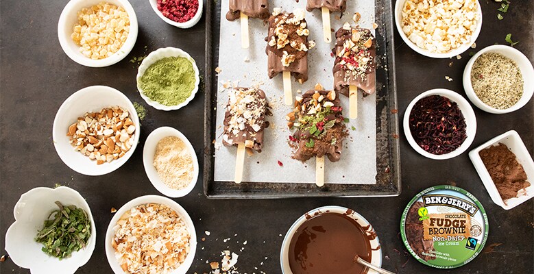 Vegan Fudge Pops surrounded by ingredients