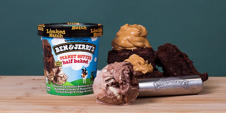 Peanut Butter Half Baked pint next to pile of ingredients