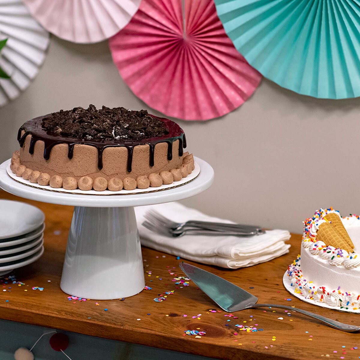 Ice cream cake on a pedestal