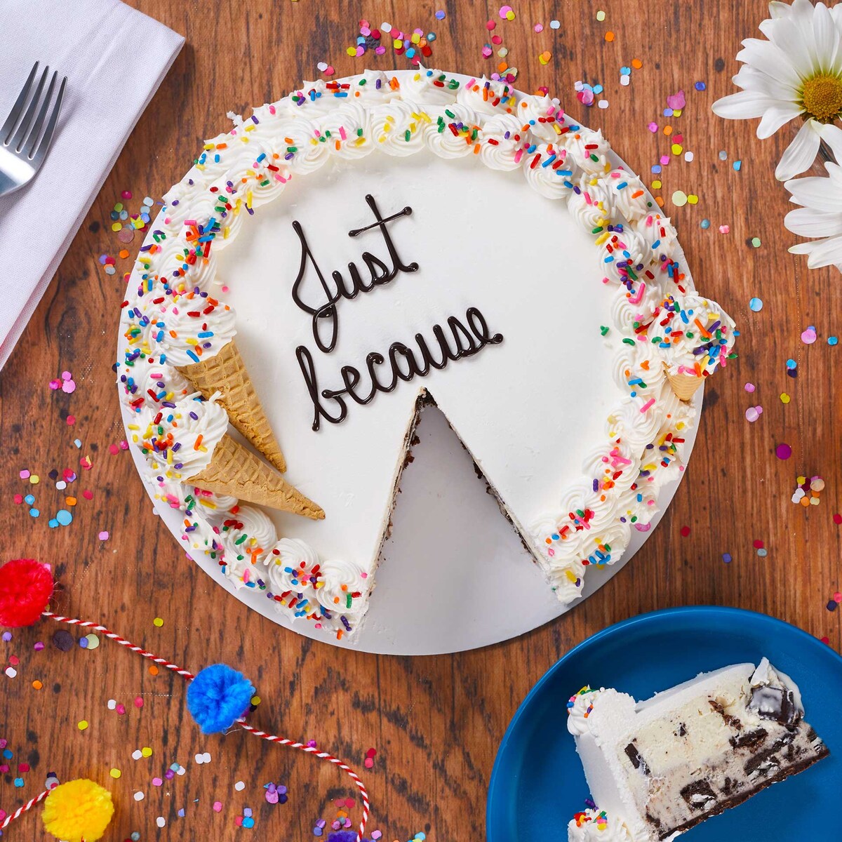 Ice cream cake with a slice removed