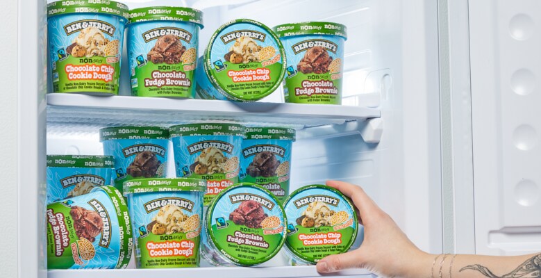 A freezer full of pints of Ben & Jerry's Ice Cream